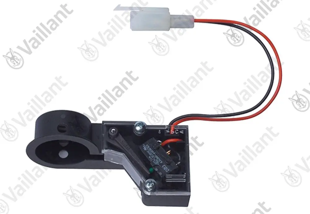 Vaillant Schalter mit Kabelanschluss, in kompakter Bauform. Enthält einen Sensor und Kontaktelemente zur Steuerung von Heizungsanlagen.